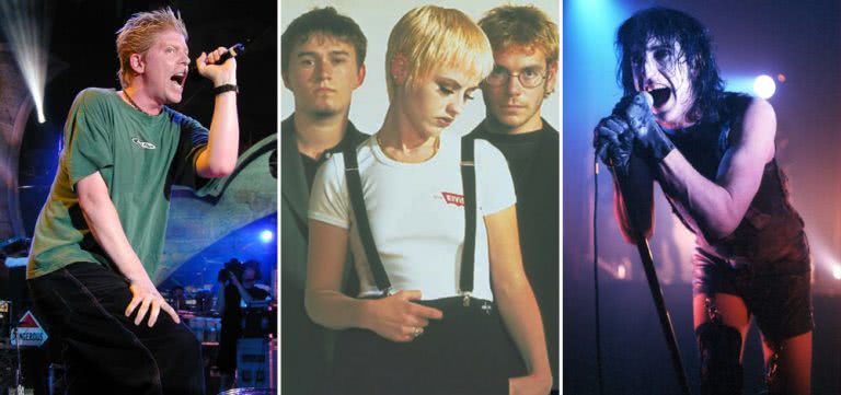 Three panel image of The Offspring, The Cranberries, and Nine Inch Nails, three artists who topped triple j's Hottest 100 of 1994