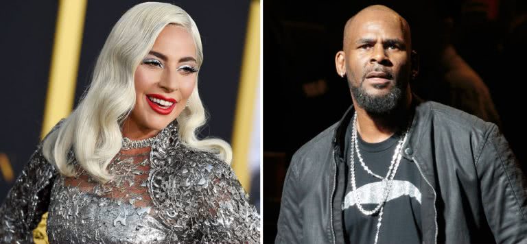 2 panel image of Lady Gaga and R. Kelly