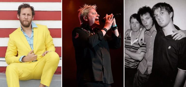 Three panel image of Ben Lee, The Offspring, and Custard, three artists who topped triple j's Hottest 100 of 1998