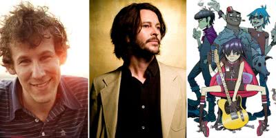 Three panel image of Ben Lee, Bernard Fanning, and Gorillaz, three artists who topped triple j's Hottest 100 of 2005