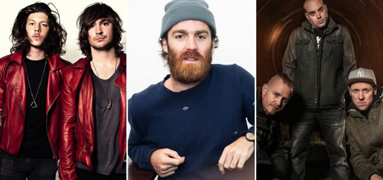 Three panel image of Peking Duk, Chet Faker, and the Hilltop Hoods, three artists who topped triple j's Hottest 100 of 2014