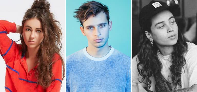 Three panel image of Amy Shark, Flume, and Tash Sultana, three artists who topped triple j's Hottest 100 of 2016