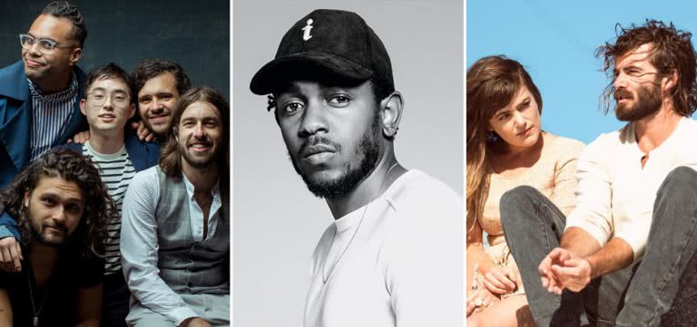 Three panel image of Gang Of Youths, Kendrick Lamar, and Angus & Julia Stone, three artists who topped triple j's Hottest 100 of 2017