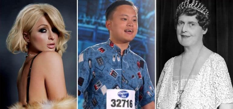 3 panel image of Paris Hilton, William Hung, and Florence Foster Jenkins, three musicians notable for being tone deaf