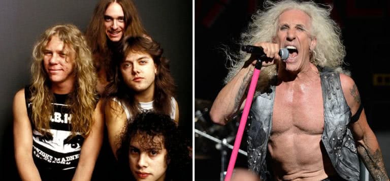 2 panel image of early Metallica and Twisted Sister's Dee Snider
