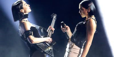 St. Vincent and Dua Lipa performing at the Grammys