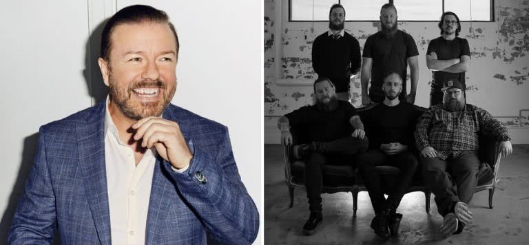 Image of comedian Ricky Gervais and Sydney band We Lost The Sea