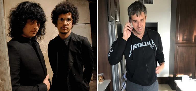 2 panel image of The Mars Volta and US presidential hopeful Beto O'Rourke