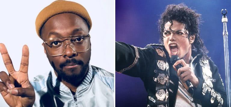 2 panel image of The Black Eyed Peas' will.i.am and Michael Jackson