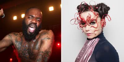 2 panel image of Death Grips and Björk