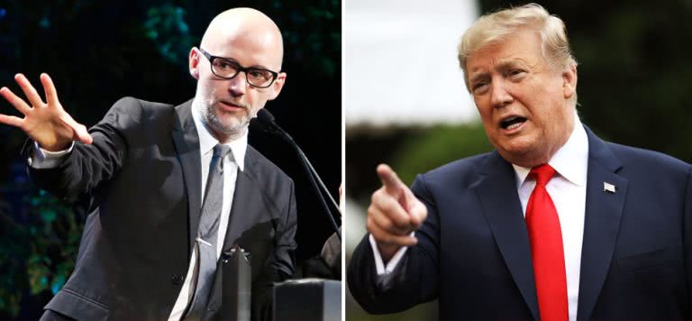 2 panel image of Moby and Donald Trump