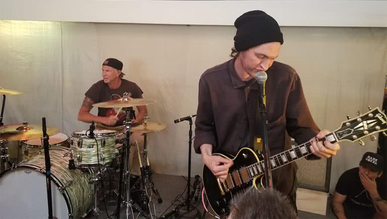 Chad Smith and Josh Klinghoffer of the Red Hot Chili Peppers performing live on Record Store Day