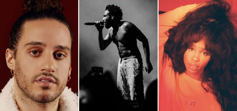 Three panel image of Russ, Childish Gambino, and SZA, three acts who just announced Splendour In The Grass sideshows