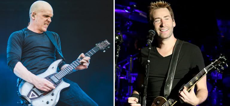 2 panel image of Devin Townsend and Nickelback's Chad Kroeger