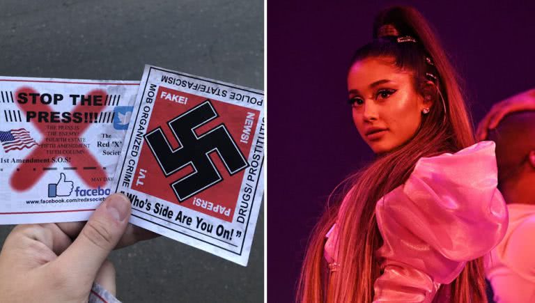 Image of Ariana Grande and the flyers dropped at her recent concert
