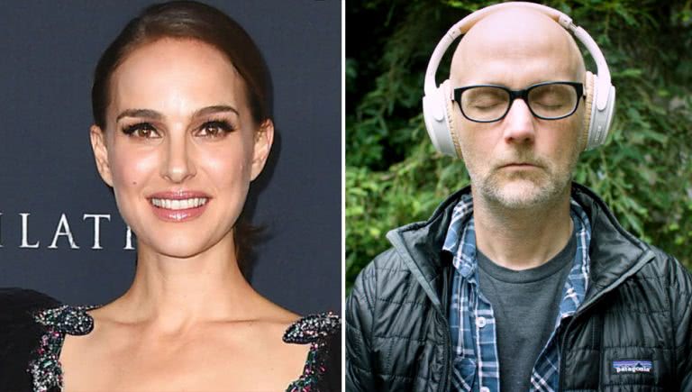 2 panel image of Natalie Portman and Moby
