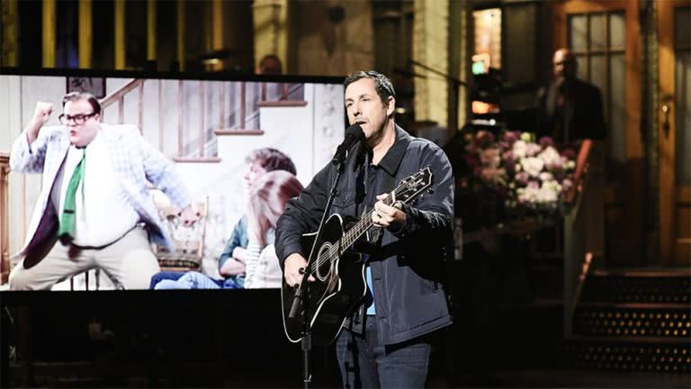 Adam Sandler paying tribute to Chris Farley on Saturday Night Live