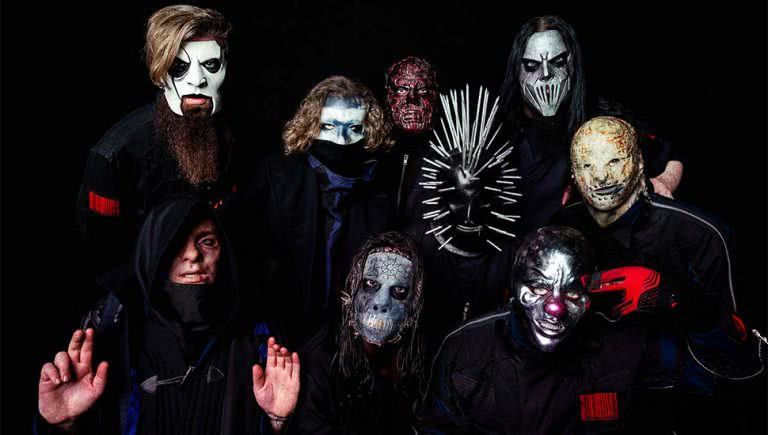 2019 promotional image of metal icons Slipknot driving