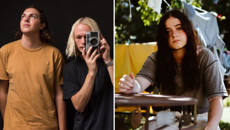 2 panel image of Hockey Dad and Ruby Fields – two artists playing Brisbane's Beer InCider Experience