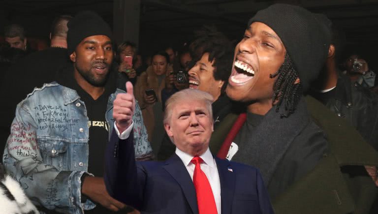 Photo of ASAP Rocky, Donald Trump and Kanye West