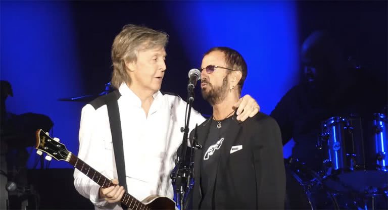 Image of Paul McCartney and Ringo Starr onstage in Los Angeles