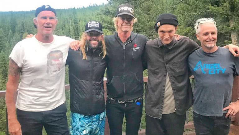 Members of the Foo Fighters, Red Hot Chili Peppers, Guns N' Roses, and Pearl Jam before a supergroup performance in Montana
