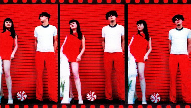 Cropped portion of the album cover of the first record by The White Stripes