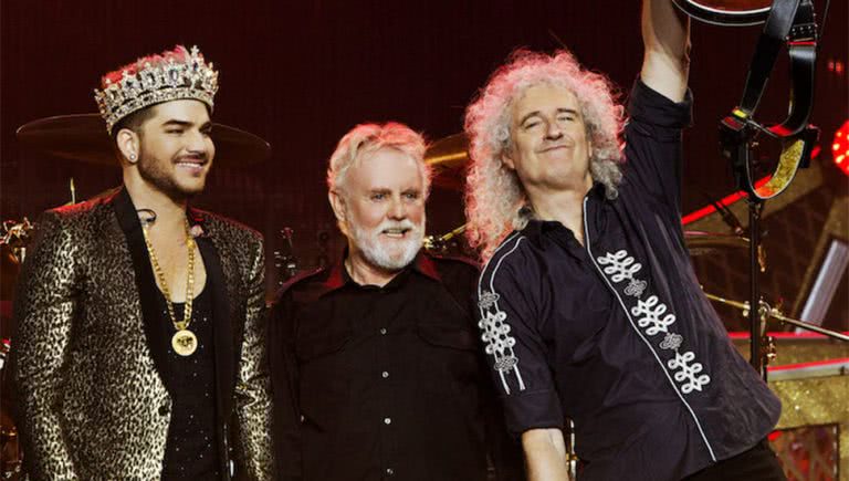 Image of Adam Lambert and members of Queen