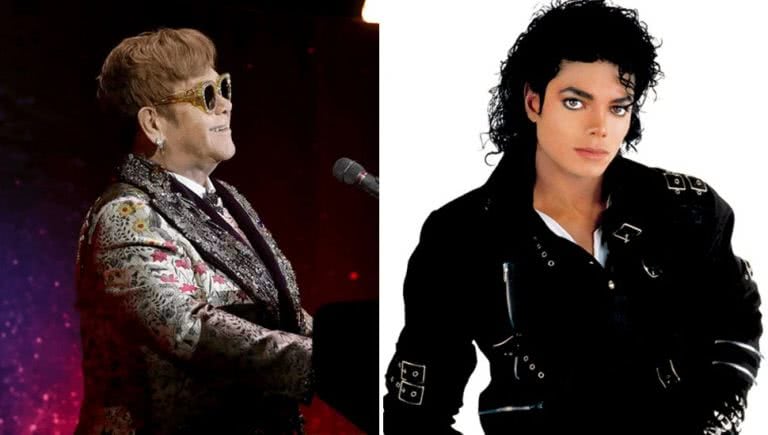 2 panel image of Elton John and Michael Jackson