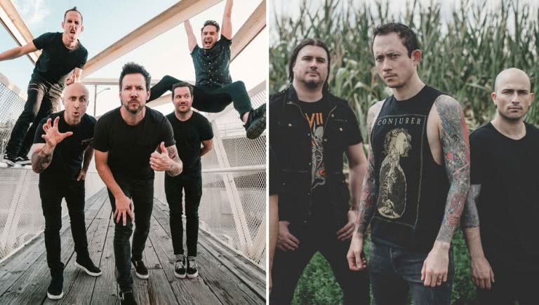 2 panel image of Simple Plan and Trivium, who have just announced sideshows for the Good Things festival