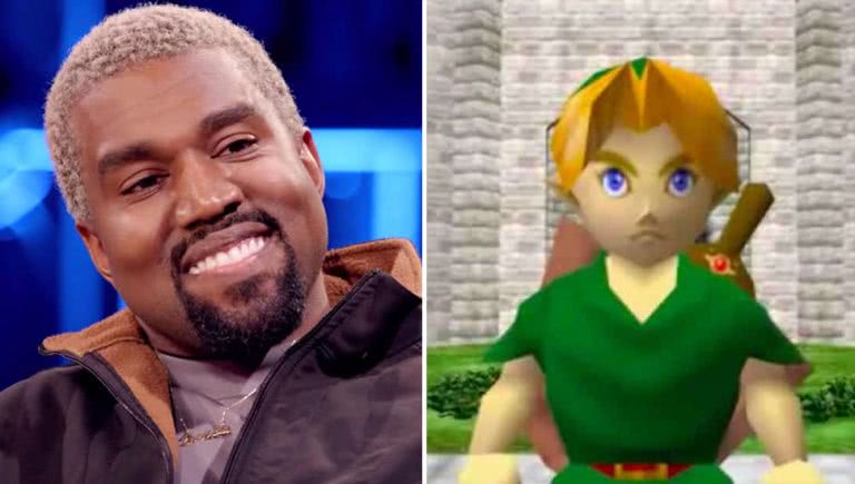 2 panel image of Kanye West and a screenshot from The Legend Of Zelda: Ocarina Of Time