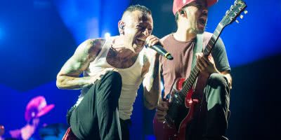 August 23, 2014 in Montreal. Chester Bennington and Mike Shinoda of Linkin Park performing Live. Photo by Kristina Servant