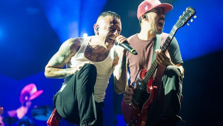 August 23, 2014 in Montreal. Chester Bennington and Mike Shinoda of Linkin Park performing Live. Photo by Kristina Servant