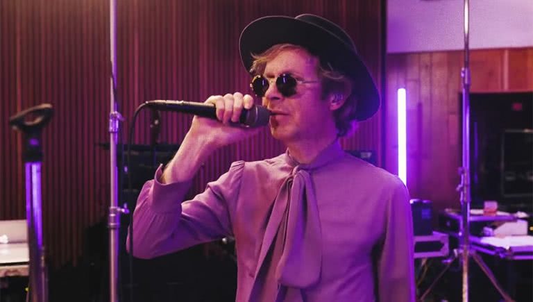 Image of Beck recording at Prince's Paisley Park Studios