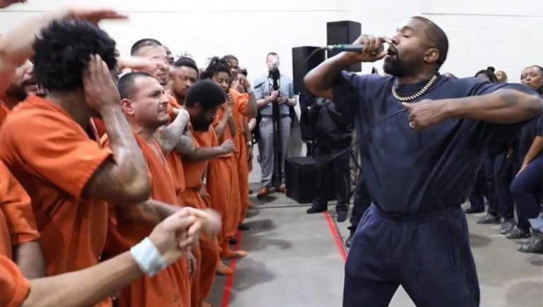 Image of Kanye West performing at the Harris County jail in Houston, Texas