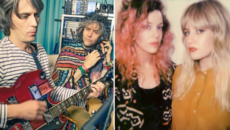 2 panel image of The Flaming Lips and Deap Vally, who together have formed Deap Lips
