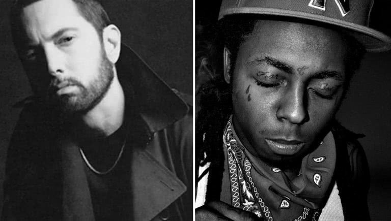 Double image of rappers Eminem and Lil Wayne