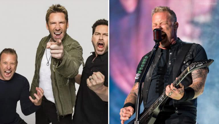 2 panel image of Nickelback and Metallica