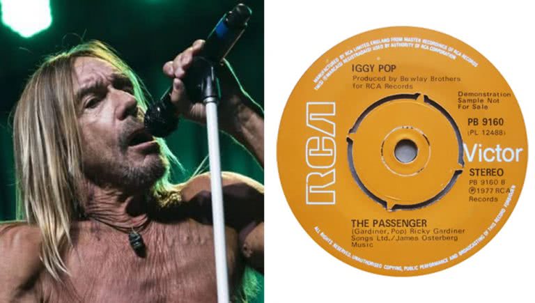 Split image of Iggy Pop and his single 'The Passenger'