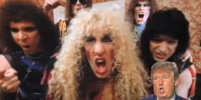 Custom image of Twisted Sister with a tiny Trump.