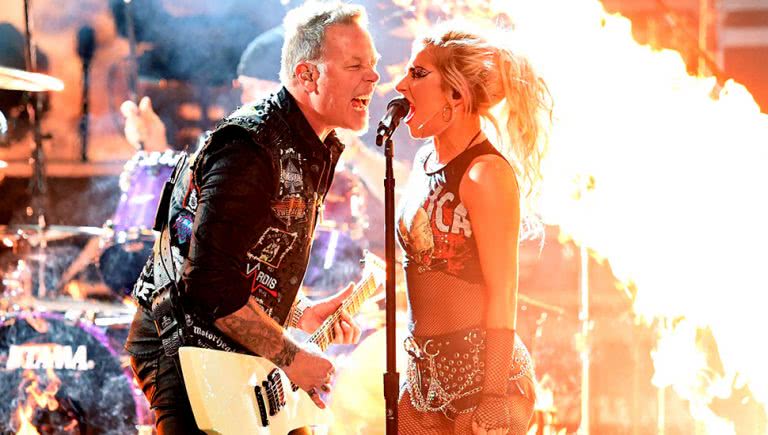 Photo of Metallica and Lady Gaga performing at the Grammy Awards