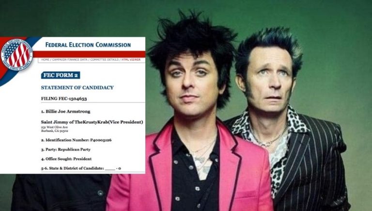 Bille Joe Armstrong of Green Day signs up to run for president