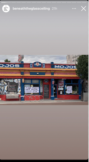 Instagram story of Mojo's with sign