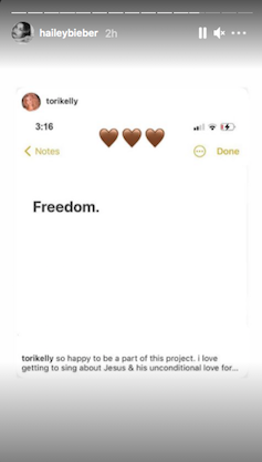Hailey Bieber posts support of Freedom