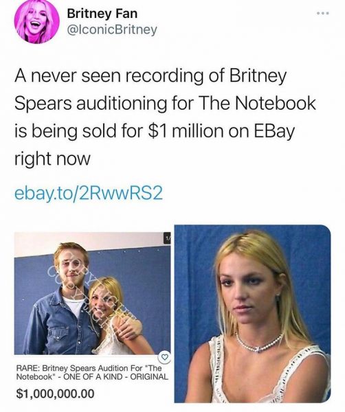 Post about Britney Spears auditioning for The Notebook