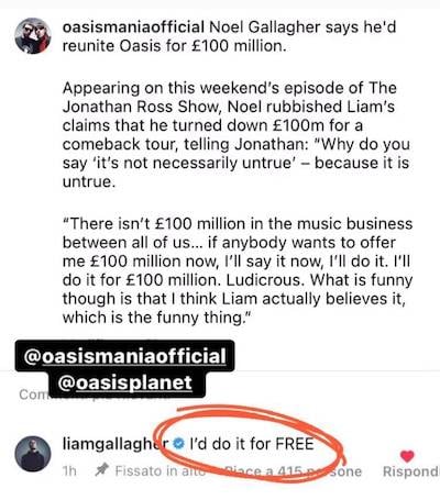 Liam Gallagher said he would reform Oasis for free