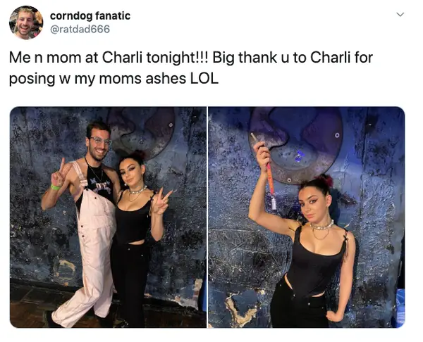 Charli XCX posed with a a fan's mums ashes