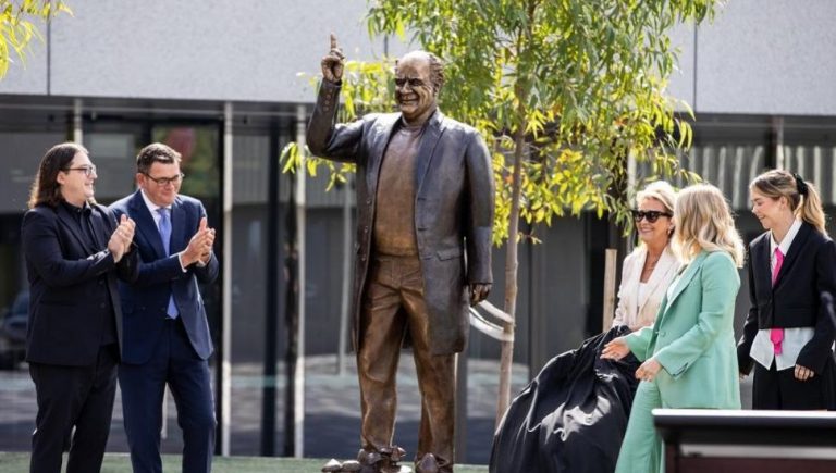 A statue of Michael Gudinski has been erected in Melbourne