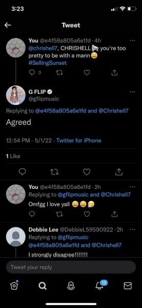 G Flip comments on Chrishell's tweet