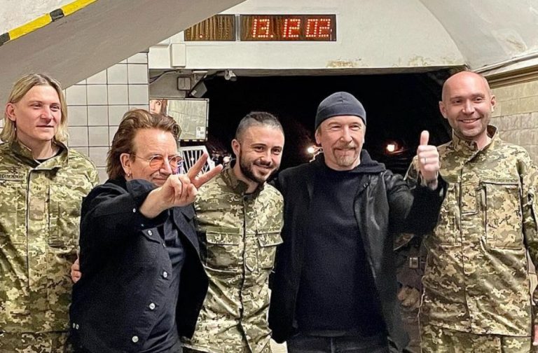 Bono and The Edge in Ukraine bomb shelter